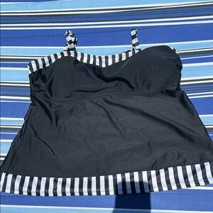 Black and White Striped Tankini top